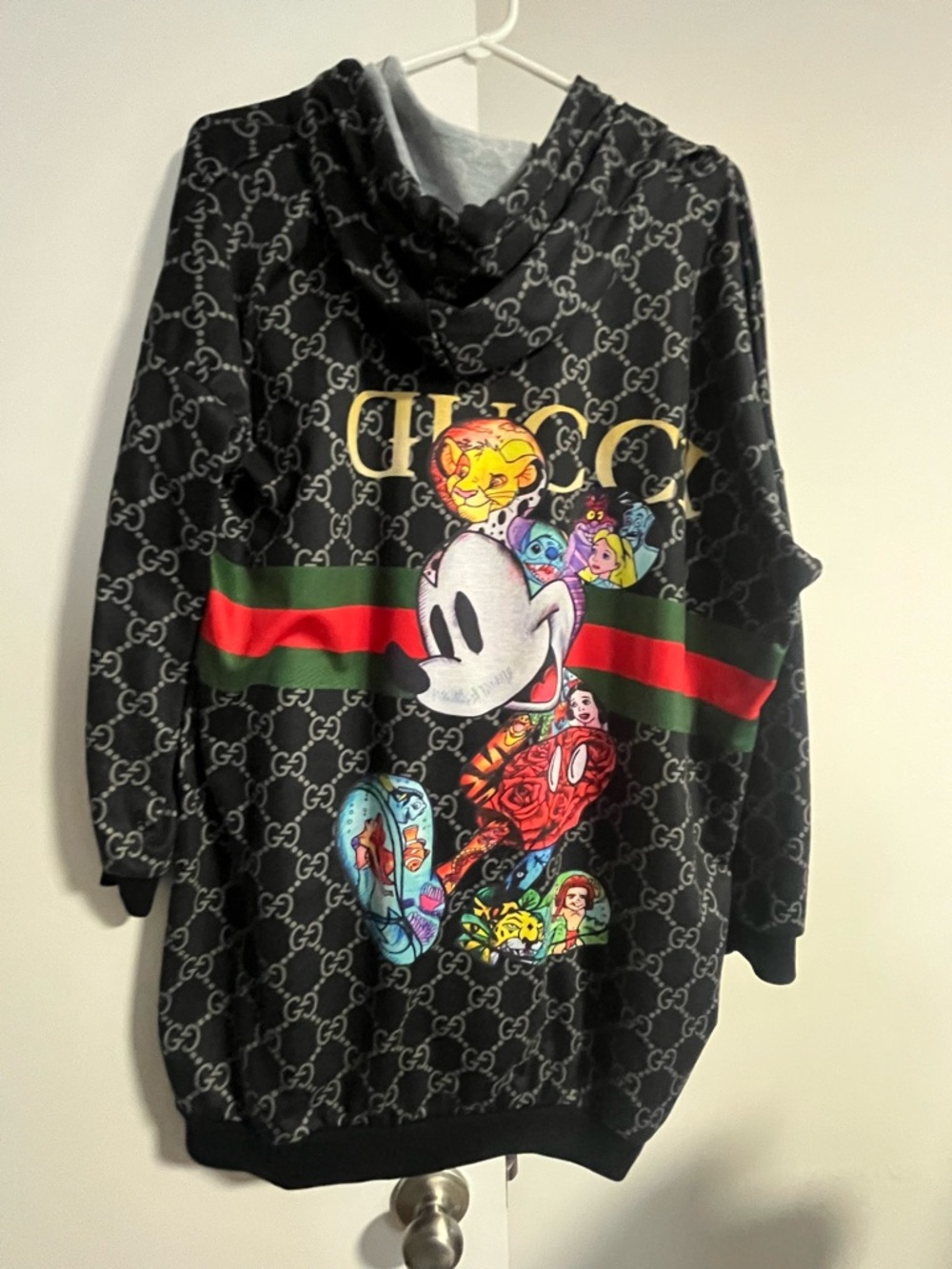 Gucci Black Monogram Graphic Disney Hoodie with Red & Green Stripe - Picture 2 of 9